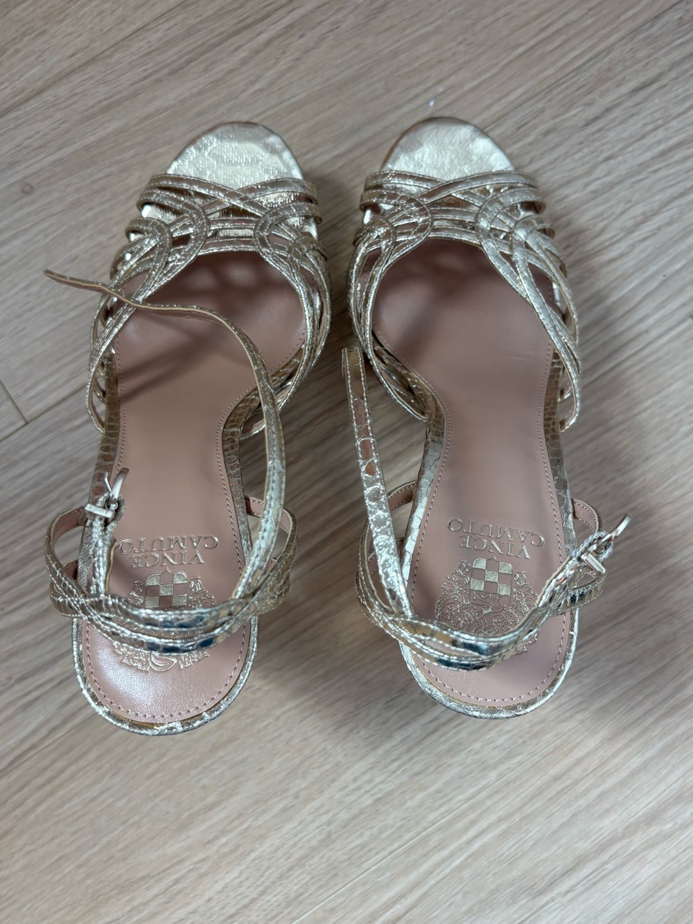 Gold Metallic Strappy Platform Heels - Picture 5 of 5